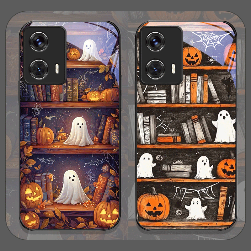 Phone Cases For Motorola - Хэллоуин Тыква Призрак Книжная полка Чехол